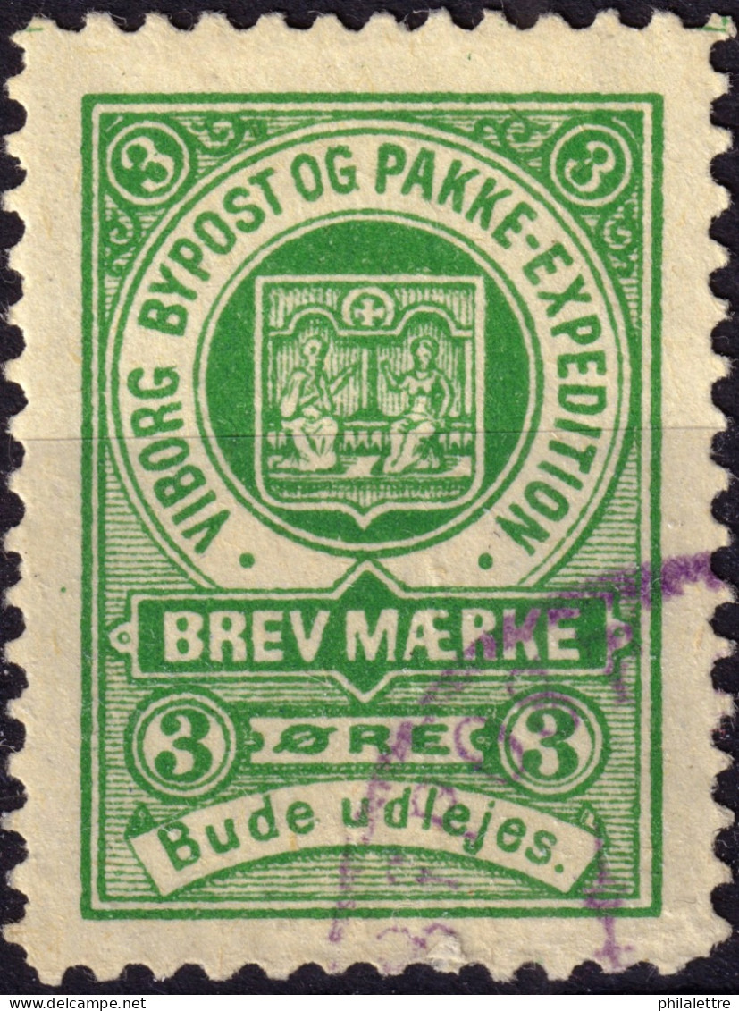 DANEMARK / DENMARK - 1887 - VIBORG K.Mathiassen Local Post 3 øre Green - VF Used -f - Lokale Uitgaven