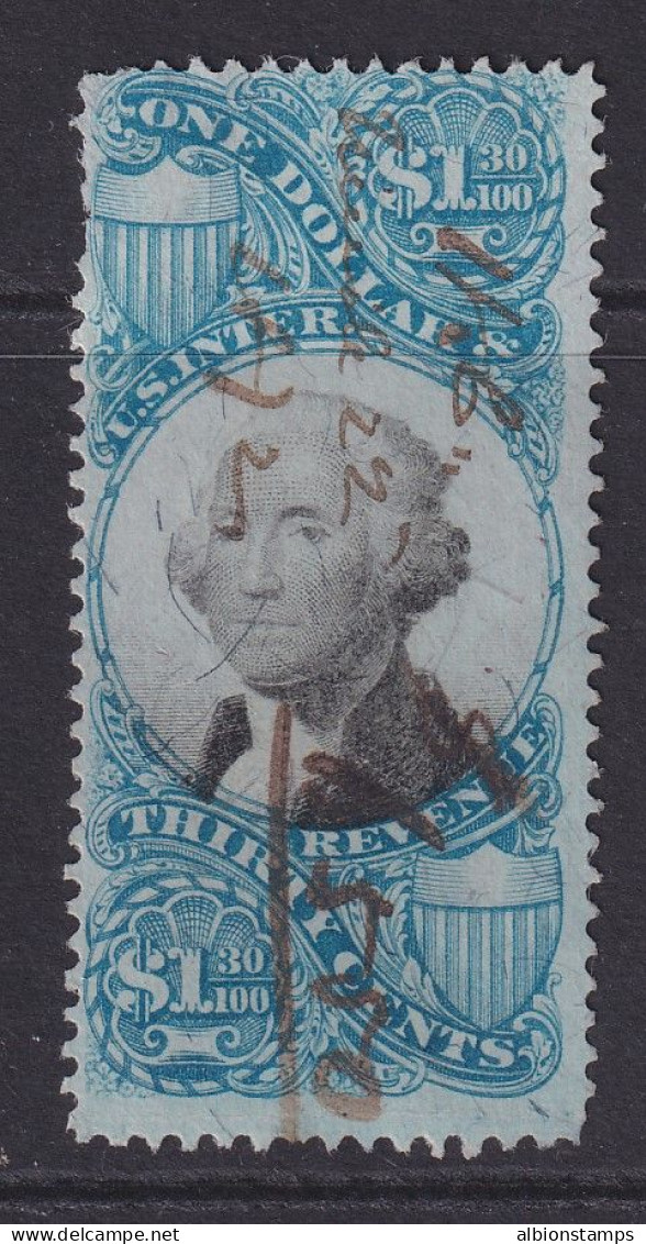 US, Scott R119, Used, Manuscript Cancel (thin) - Fiscaux