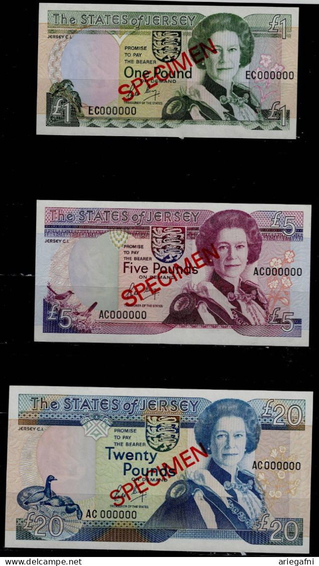 JERSEY 2000 BANKNOTES SET OF 3 BANKNOTES 1, 5,  20 POUNDS  SPECIMEN UNC !! - Jersey