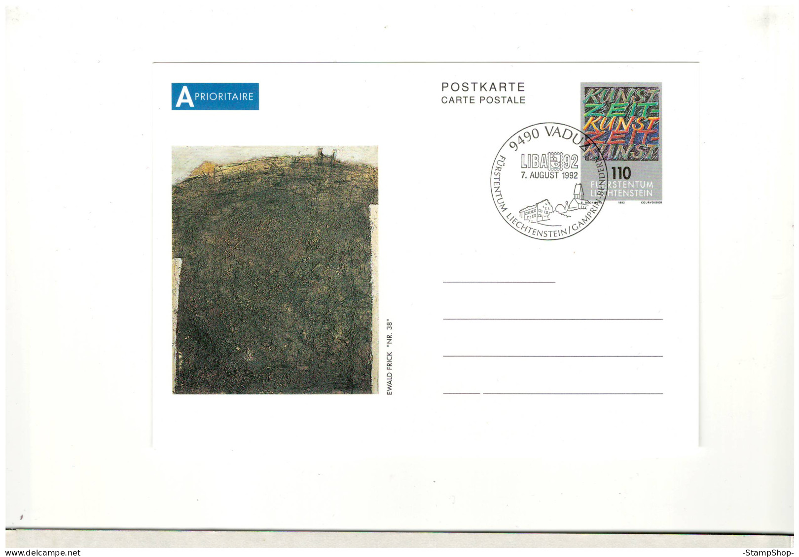 1992 Liechtenstein - Liba 92, Vaduz, Art, Postmark - Postcard - BX2044 - Brieven En Documenten