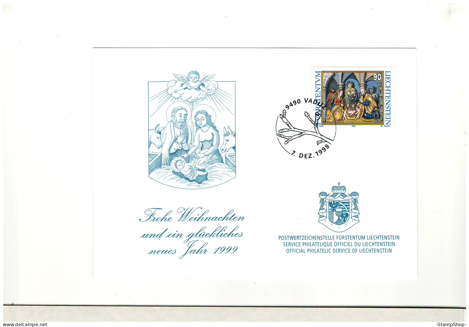 1998 Liechtenstein - Christmas Card - First Day Postmark - - BX2065 - Cartas & Documentos