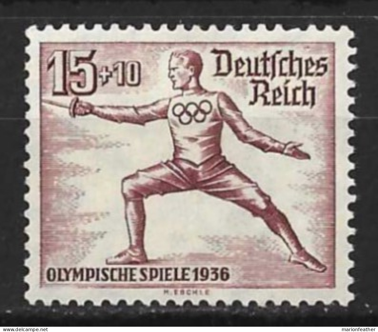 GERMANY......THIRD REICH........" 1936..."....FENCING...OLYMPICS....SG611......15 +10pt.......(CAT.VAL.£22...)....MH.. - Estate 1936: Berlino