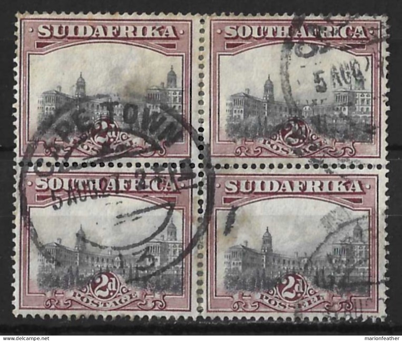 SOUTH AFRICA...KING GEORGE V..(1910-36..)......" 1927...".....SG34.......2d X TWO VERTICAL PAIR JOINED......CDS....USED. - Blocchi & Foglietti