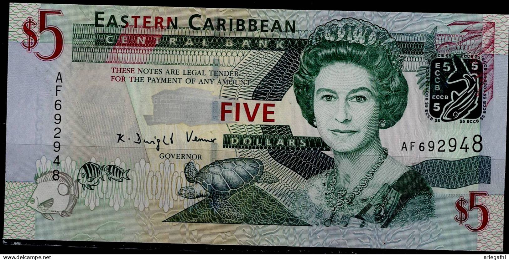 EAST CARIBBEAN STATES 2008 BANKNOT 5 DOLLARS P-47 UNC+ + + +QUEEN E II ANTIGUA & BARBUDA !! - East Carribeans