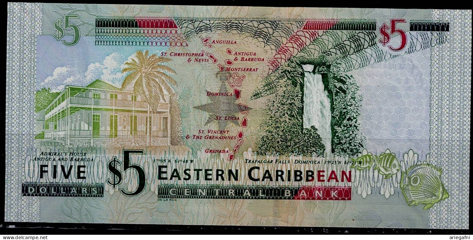 EAST CARIBBEAN STATES 2008 BANKNOT 5 DOLLARS P-47 UNC+ + + +QUEEN E II ANTIGUA & BARBUDA !! - East Carribeans