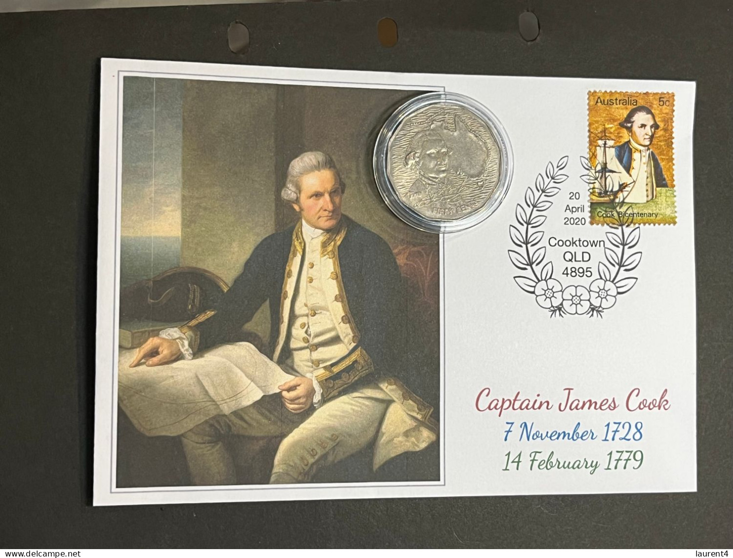 (1 Q 7)  50cent Captain Cook Coin On Cover With Captain Cook 1970 Stamp (Cooktown 20-4-2020) - 50 Cents