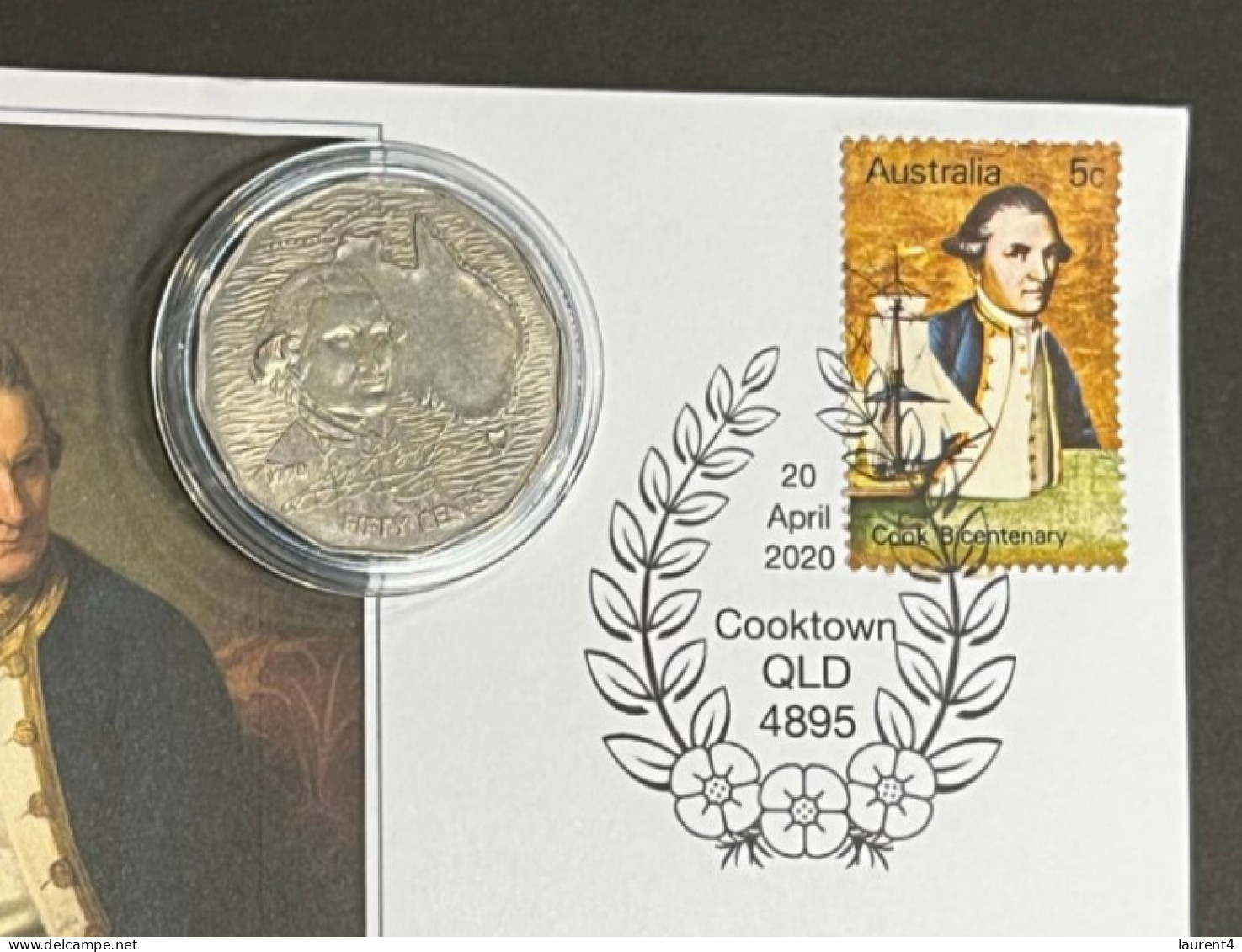 (1 Q 7)  50cent Captain Cook Coin On Cover With Captain Cook 1970 Stamp (Cooktown 20-4-2020) - 50 Cents