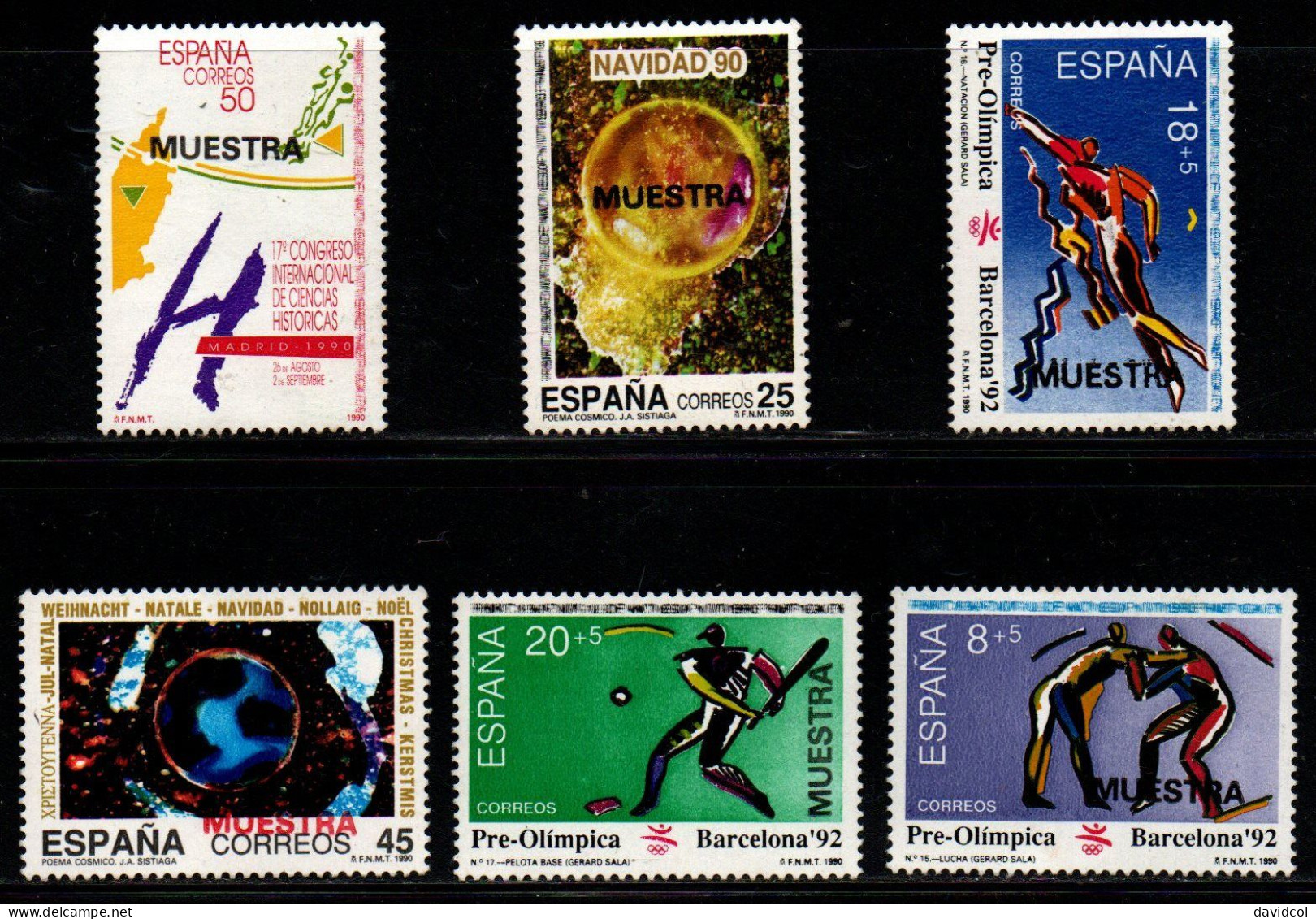 2602A - SPAIN - 1990-1992 - 6 DIFFERENT "MUESTRA" OVERPRINTED - OLYMPICS / CHRISTMAS - Proeven & Herdrukken