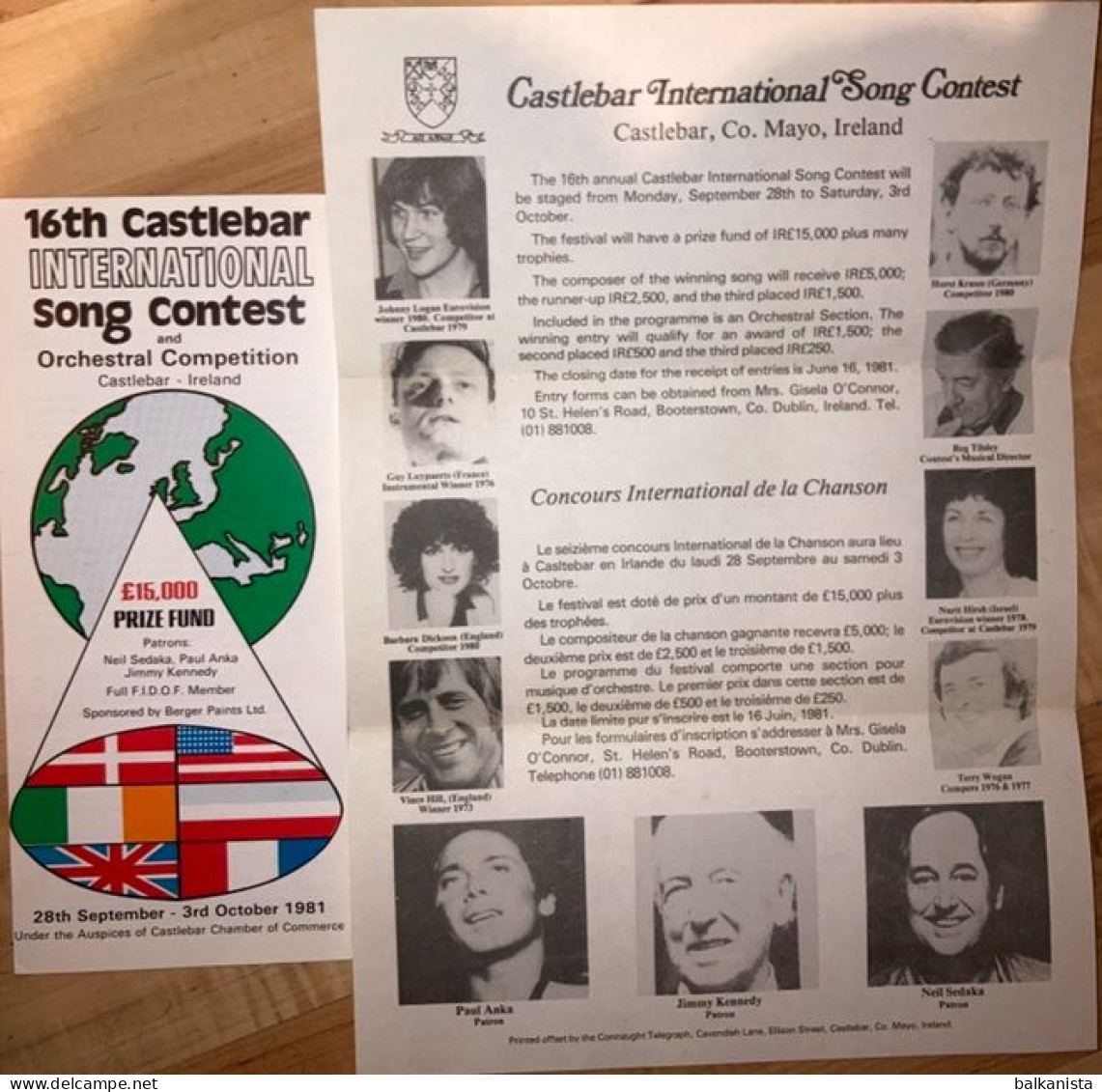 Castlebar International Song Contest 1981 Brochure - Programmes
