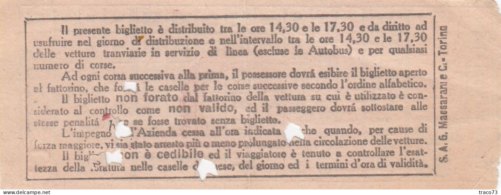 TORINO  /  Azienda Tranvie Municipali - Biglietto Multiplo Da Lire 1  _ Regno D'Italia - Europe