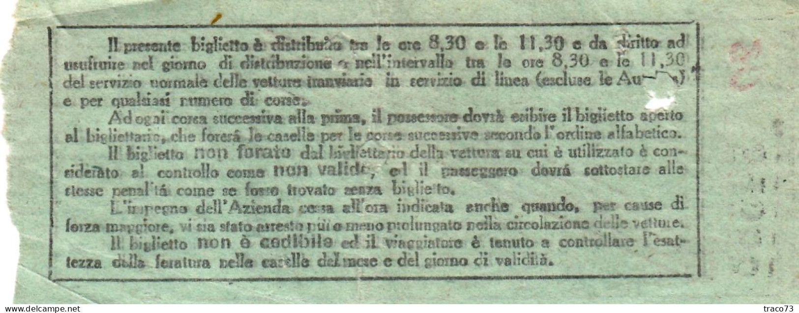 TORINO  /  Azienda Tranvie Municipali - Biglietto Multiplo Barrato Rosso  _ Regno D'Italia - Europa