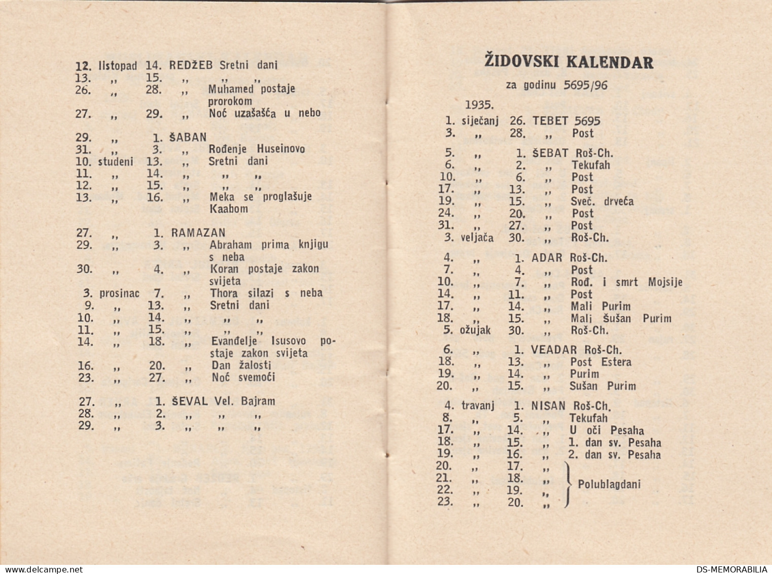 Catholic Orthodox Jewish Islamic Calendar Kingdom Of Yugoslavia 1935 - Petit Format : 1921-40