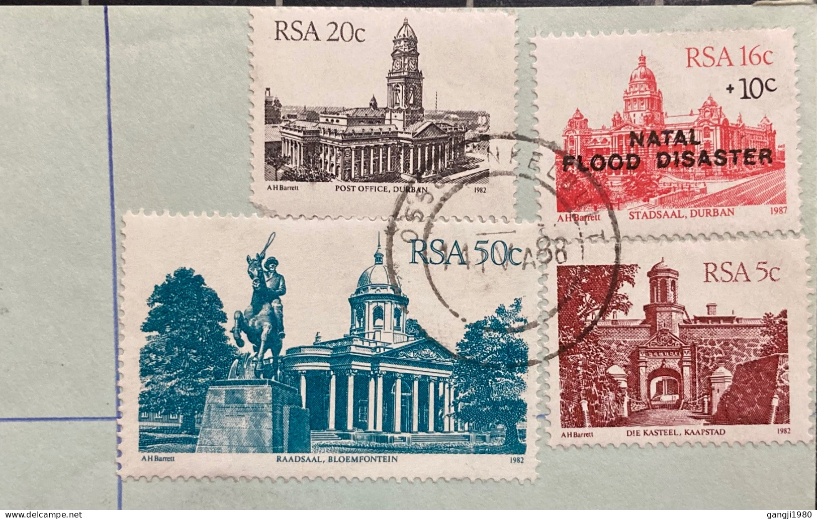 SOUTH AFRICA-1988, REGISTER COVER USED, NATAL FLOOD DISASTER OVPTD, 4 STAMP, BUILDING, ENKELBULT & ELLISRAS TOWN 7 CANCE - Covers & Documents