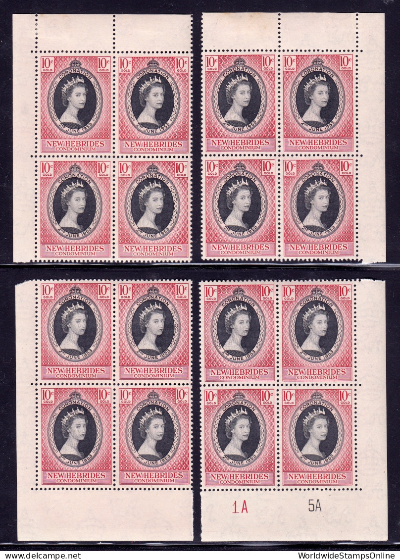 New Hebrides (EN) - Scott #77 - Cnr. Blks Of 4 - MNH/MH - See Desc. - SCV $12 - Unused Stamps