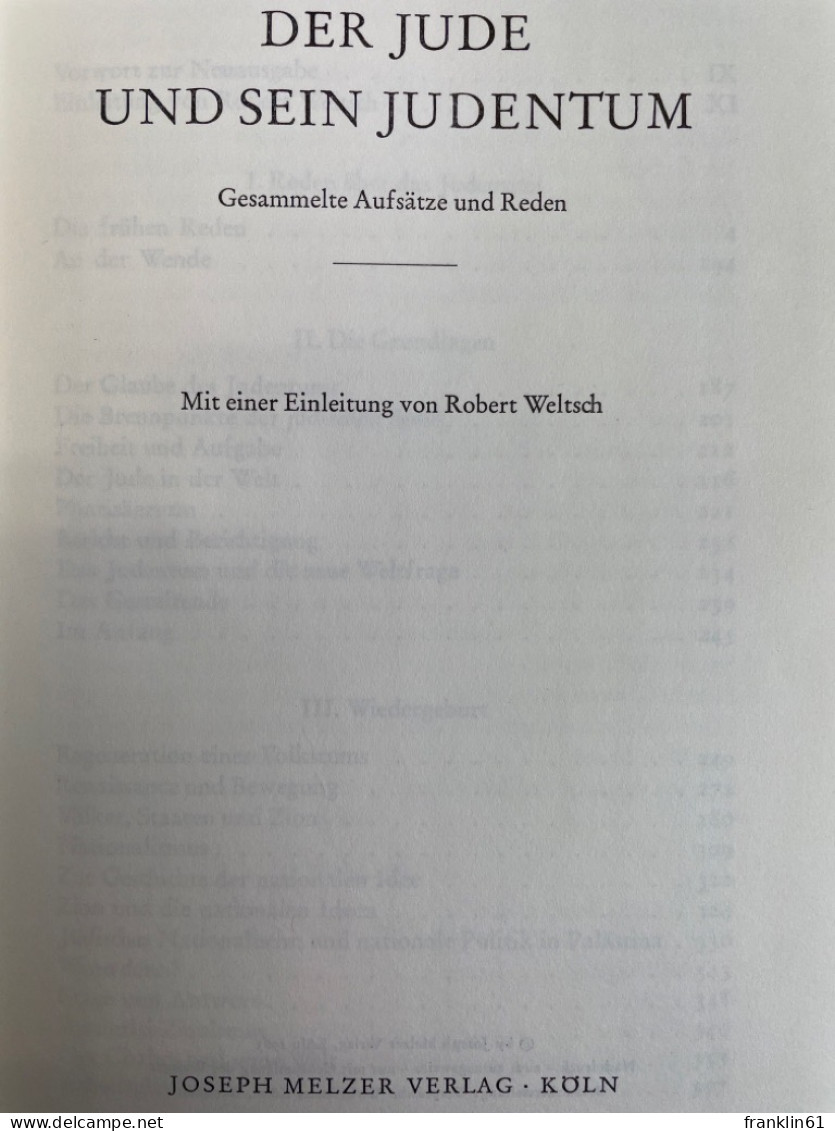 Der Jude Und Sein Judentum : Gesammelte Aufsätze Und Reden. - Judaísmo