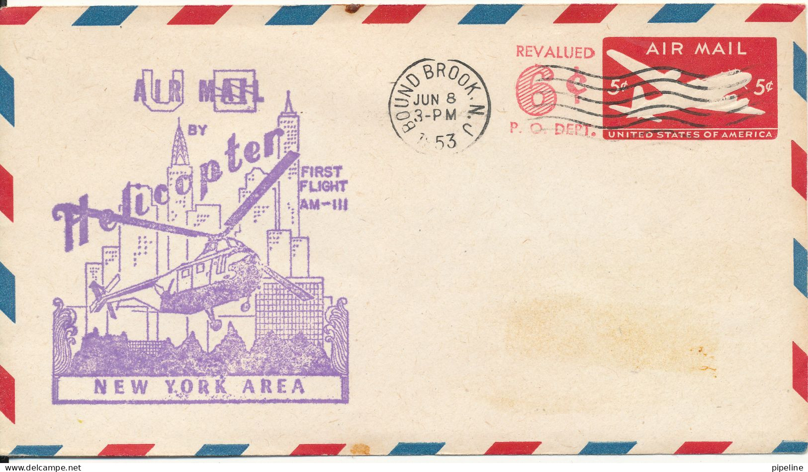 USA Postal Stationery Cover First Helicopter Air Mail Flight AM III New York Area - 1941-60