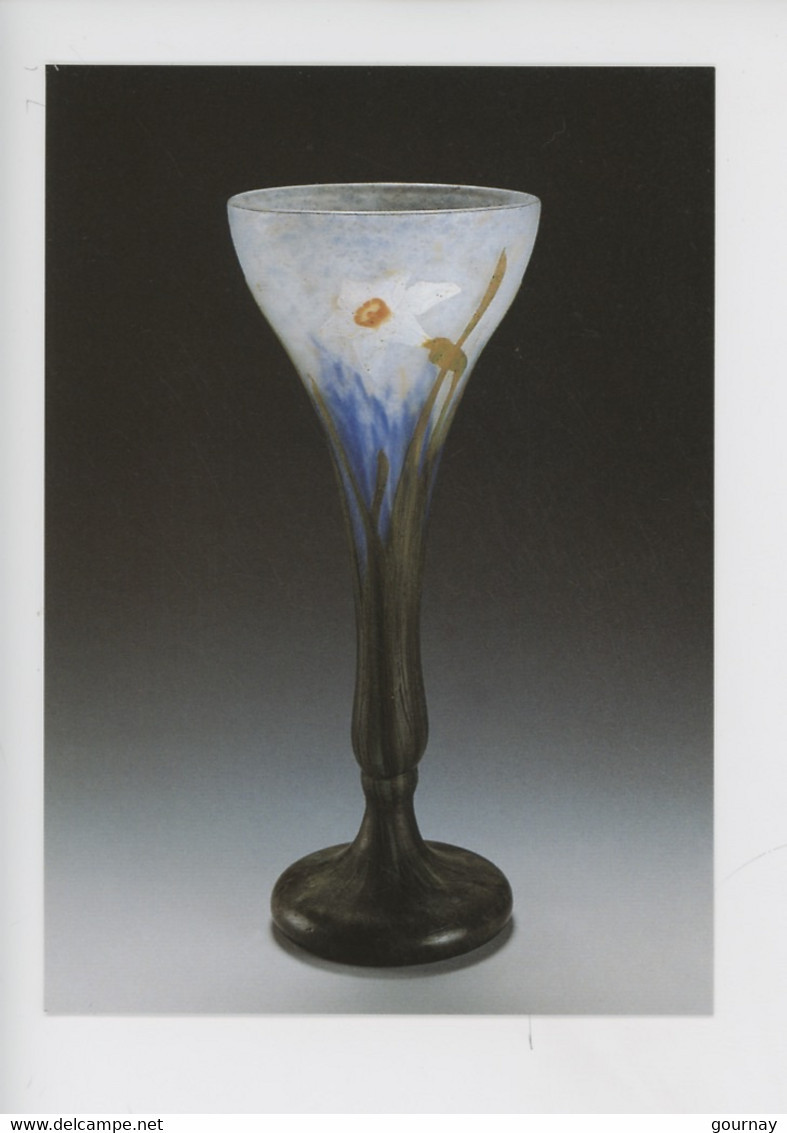 Daum-Nancy Vase "Narcisse" Vers 1908 Verre Multicouche Vert & Bleu Inclusions Gravées Acide Reprises Roue (cp Vierge) - Objets D'art