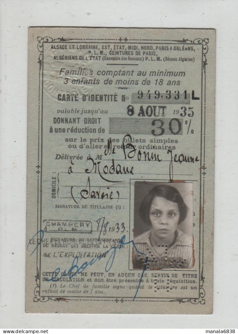 Carte D'identité Jeanne Bonin Modane Titre De Transport - Other & Unclassified