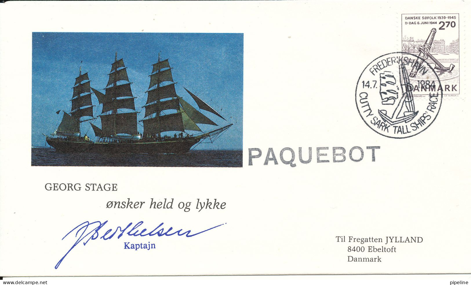 Denmark Paquebot Cover 14-7-1984 Honors The Danish Frigate JYLLAND With Cachet The Danish Training Ship Georg Stage - Storia Postale