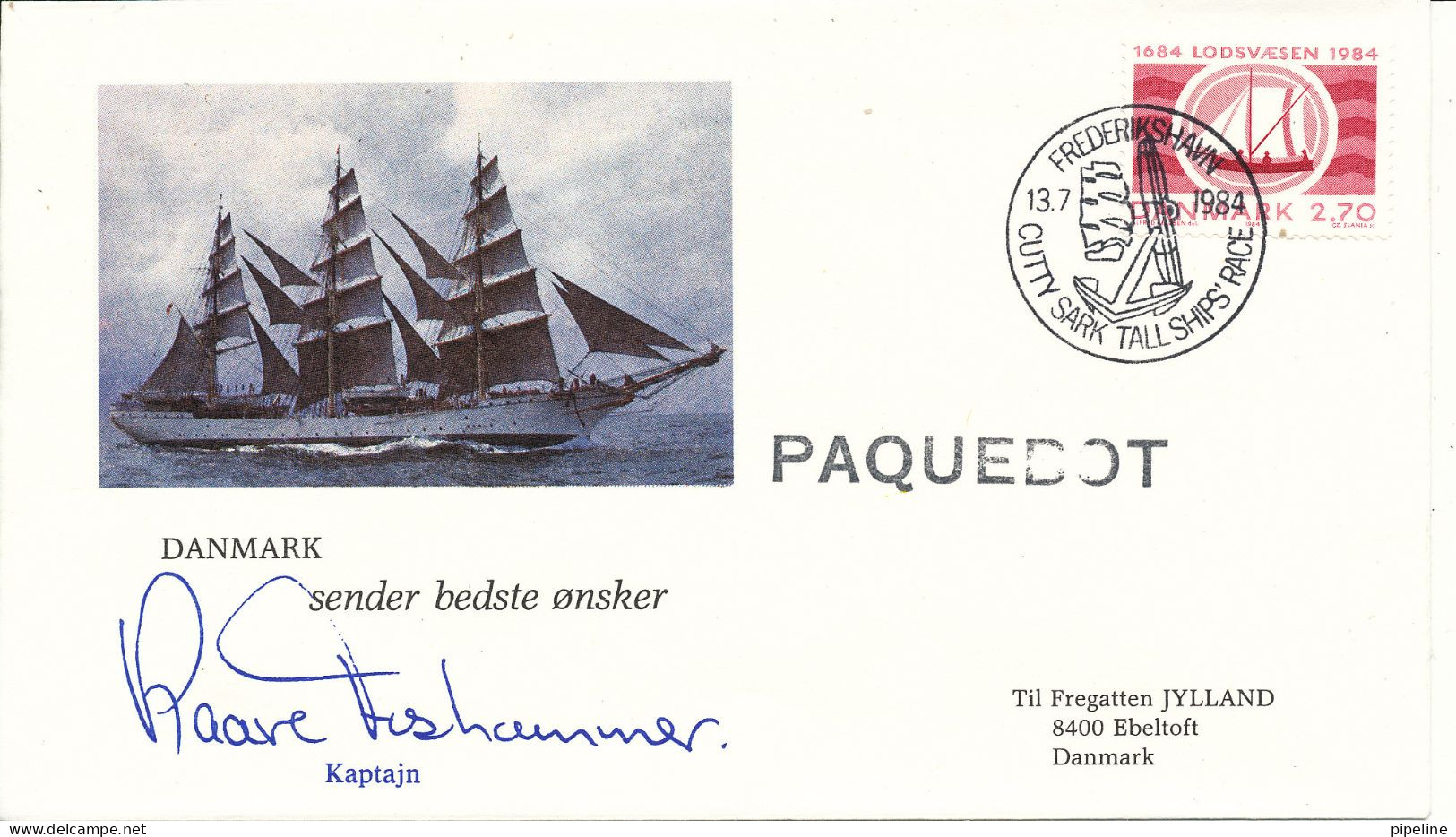 Denmark Paquebot Cover 13-7-1984 Honors The Danish Frigate JYLLAND With Cachet The Danish Training Ship DANMARK - Lettres & Documents