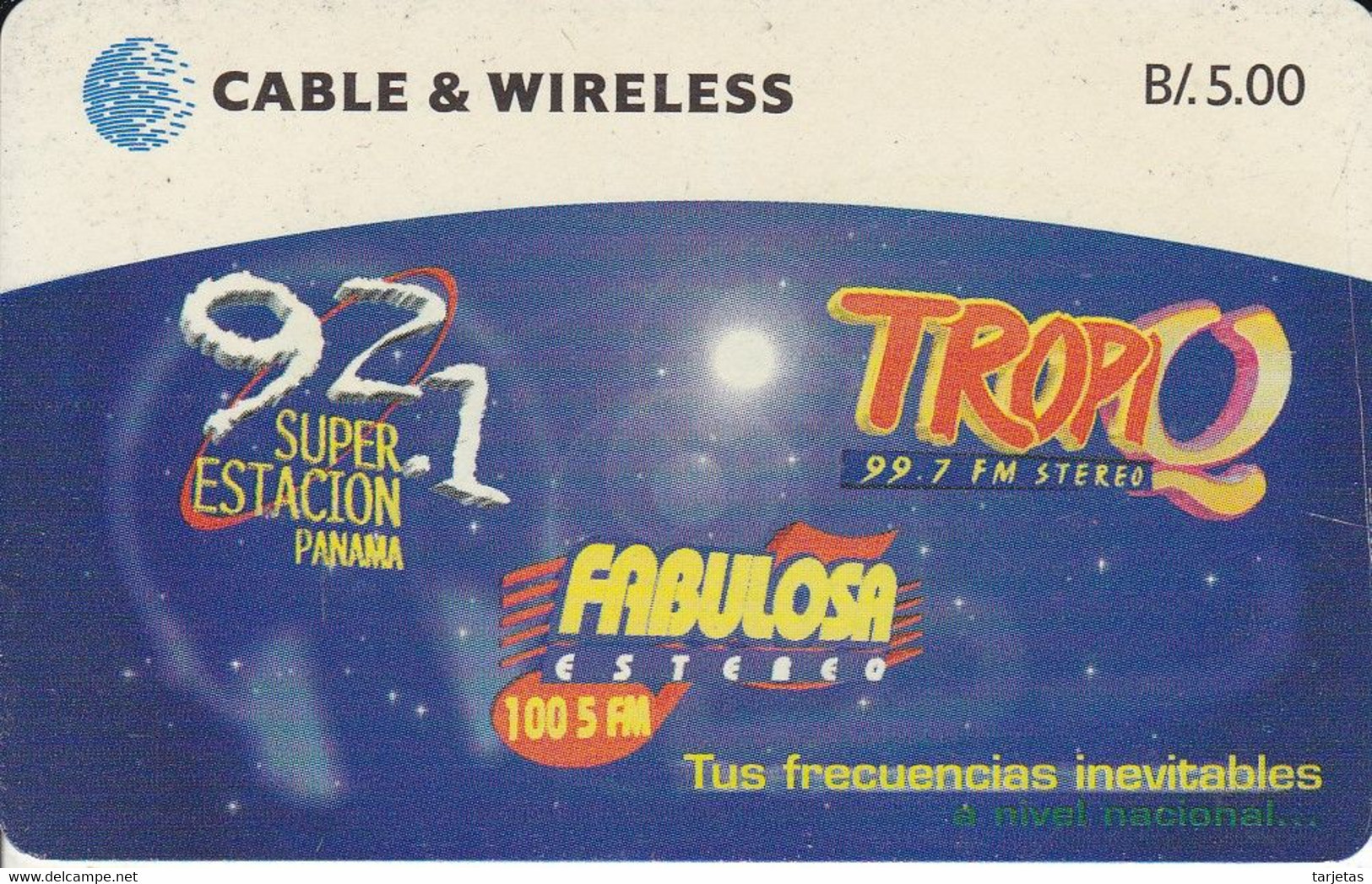 TARJETA DE PANAMA DE CABLE & WIRELESS DE B/5.00 DE FABULOSA ESTEREO TROPIQ - Panama