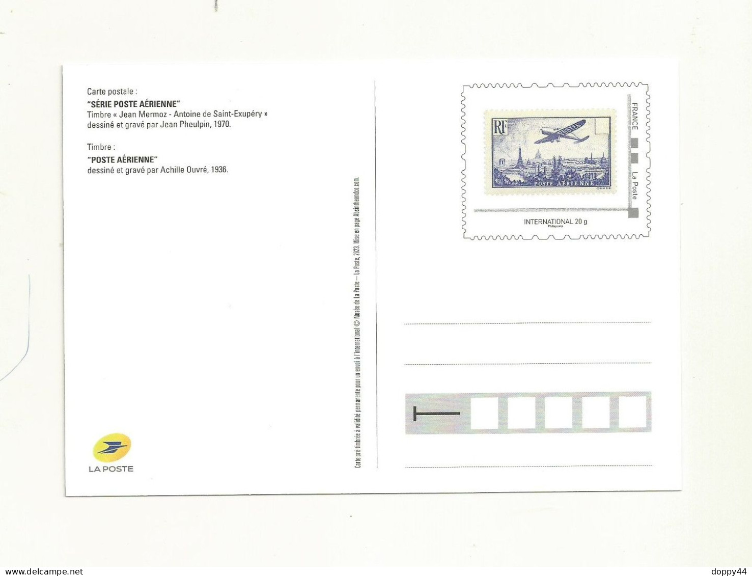 PAP CARTE POSTALE LA POSTE SERIE POSTE AERIENNE. - Official Stationery