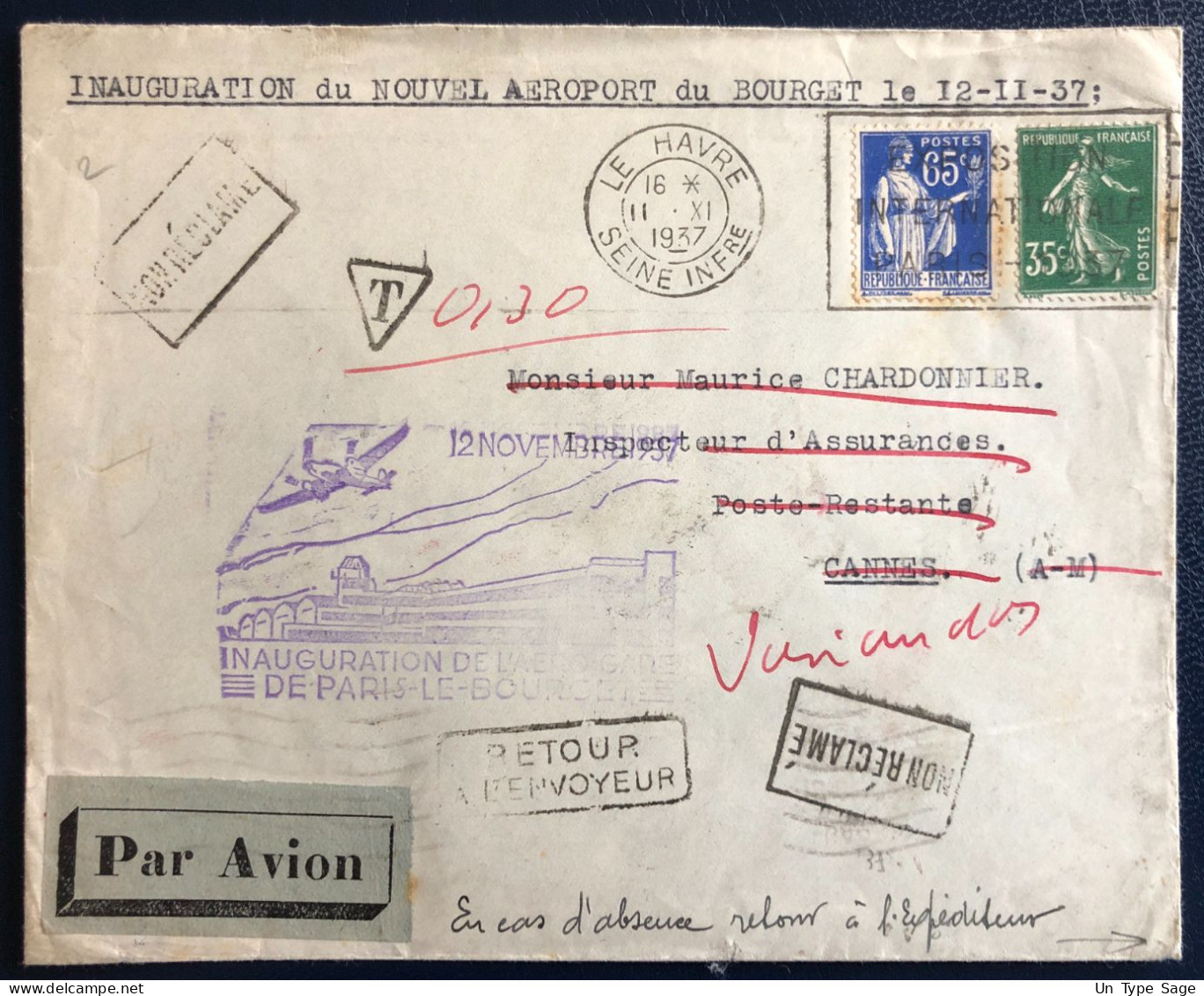 France, Divers Sur Enveloppe, Inauguration Nouvel Aéroport Du Bourget 12.2.1937 - (B4743) - 1927-1959 Lettres & Documents