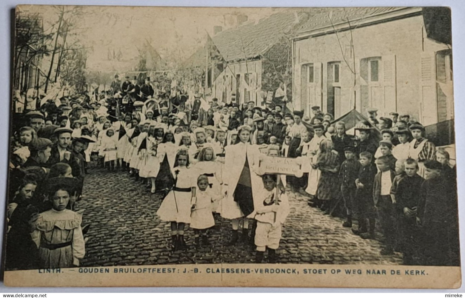 @J@  -  LINTH  -  Gouden Bruiloftfeest / Claessens - Verdonck , Stoet Op Weg Naar De Kerk   -  Zie / Voir Scan's - Lint