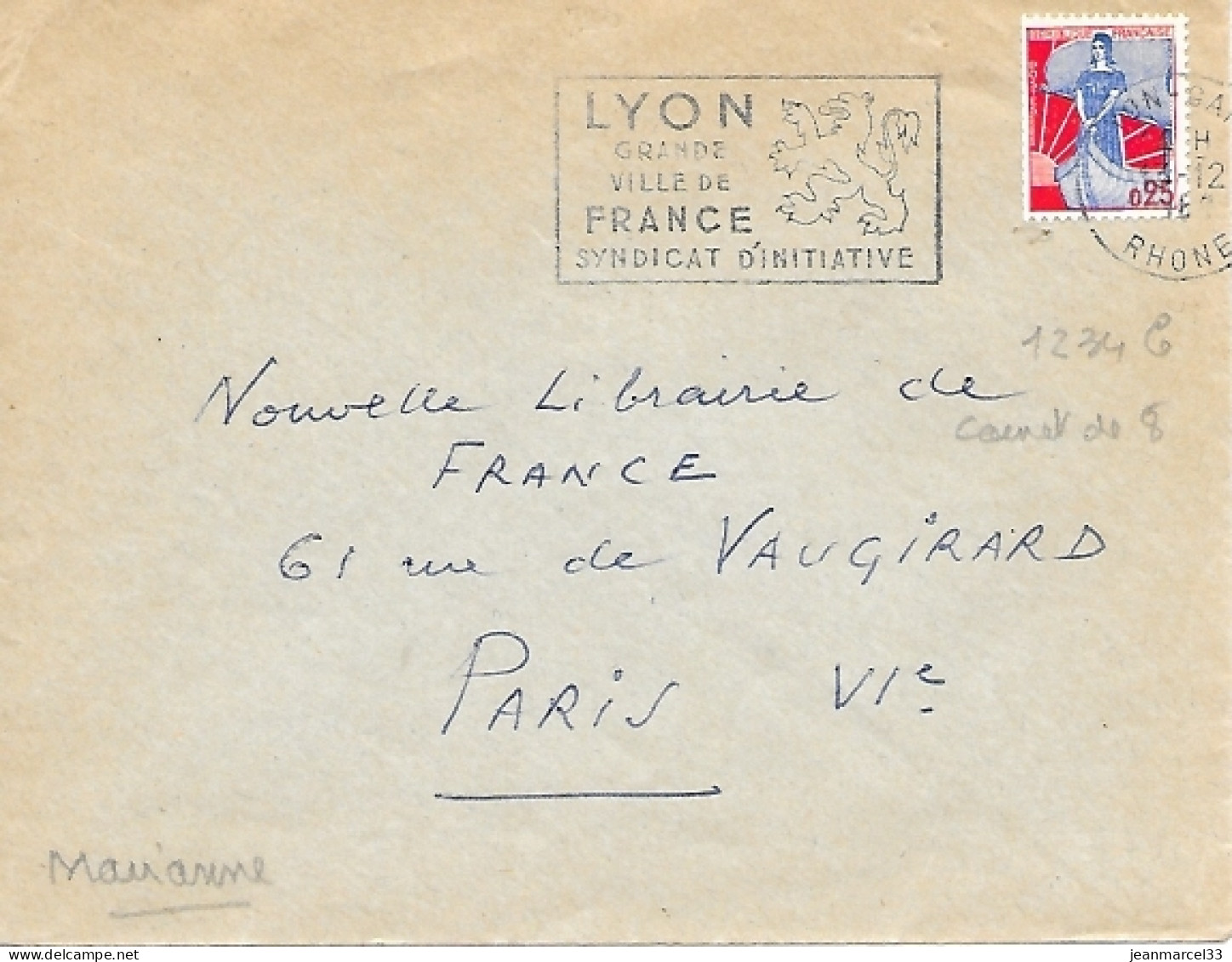 Variété Sur Lettre N° Yvert 1234b Marianne à La Nef, Extrait Carnet De 8 Dentelure Rognée à Gauche - Covers & Documents