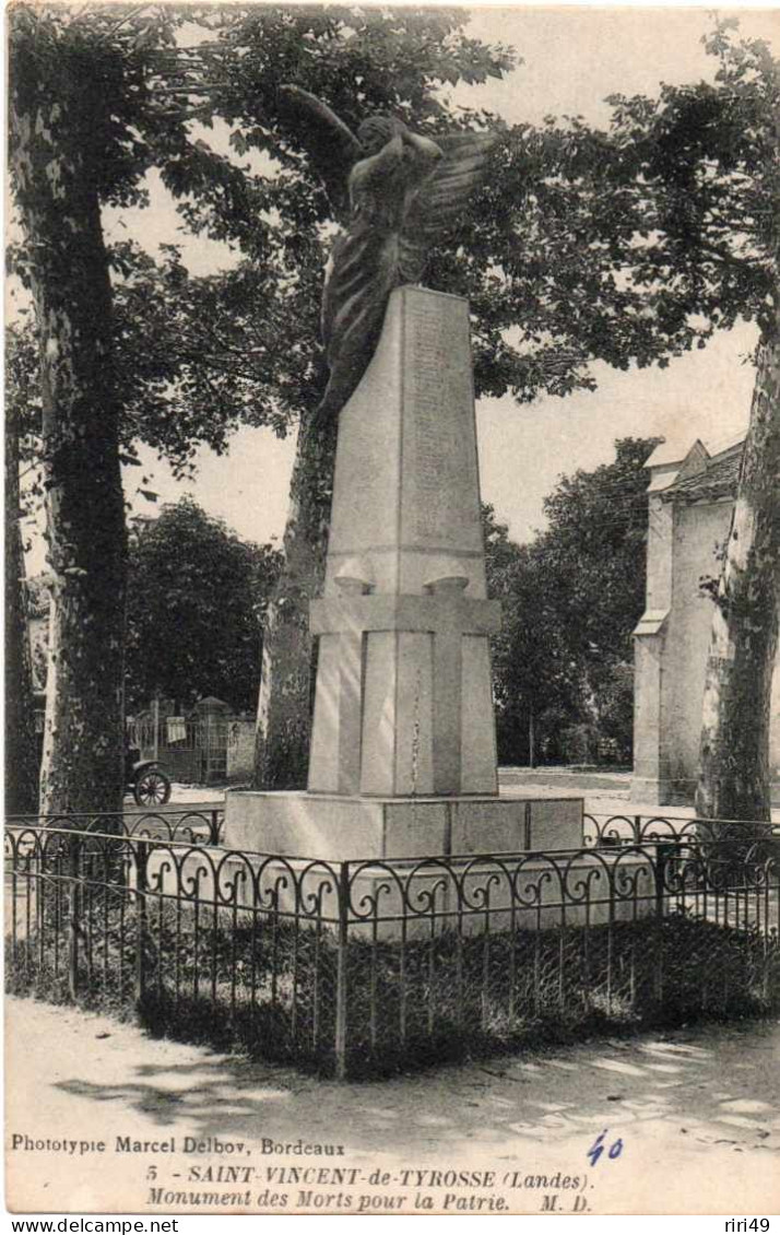 CPA  40 - SAINT VINCENT De TYROSSE - Monument Des Morts Pour La Patrie -  Dos écrit - Saint Vincent De Tyrosse
