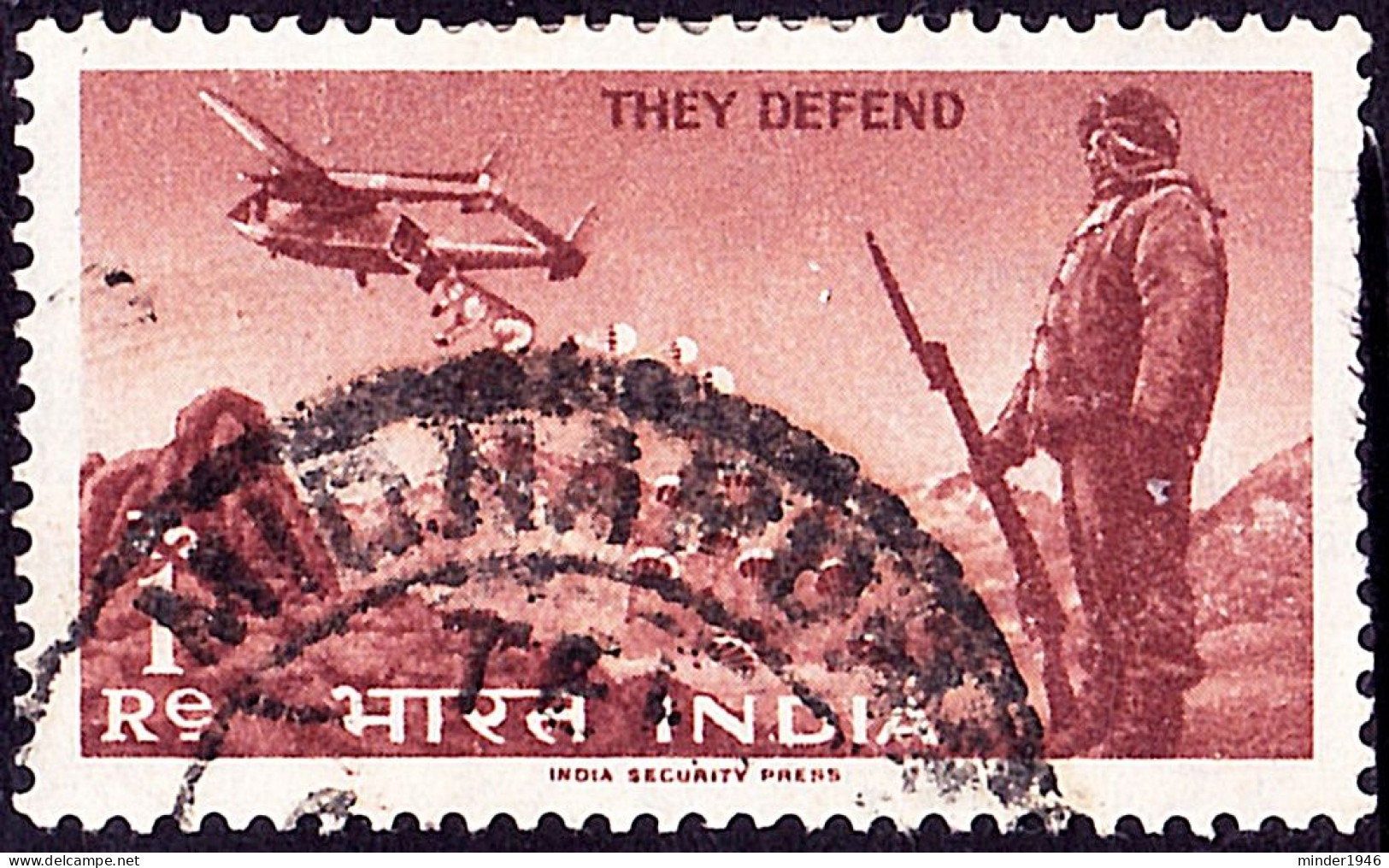 INDIA 1963 QEII 1r Red-Brown, Defence Campaign SG469 FU - Gebraucht