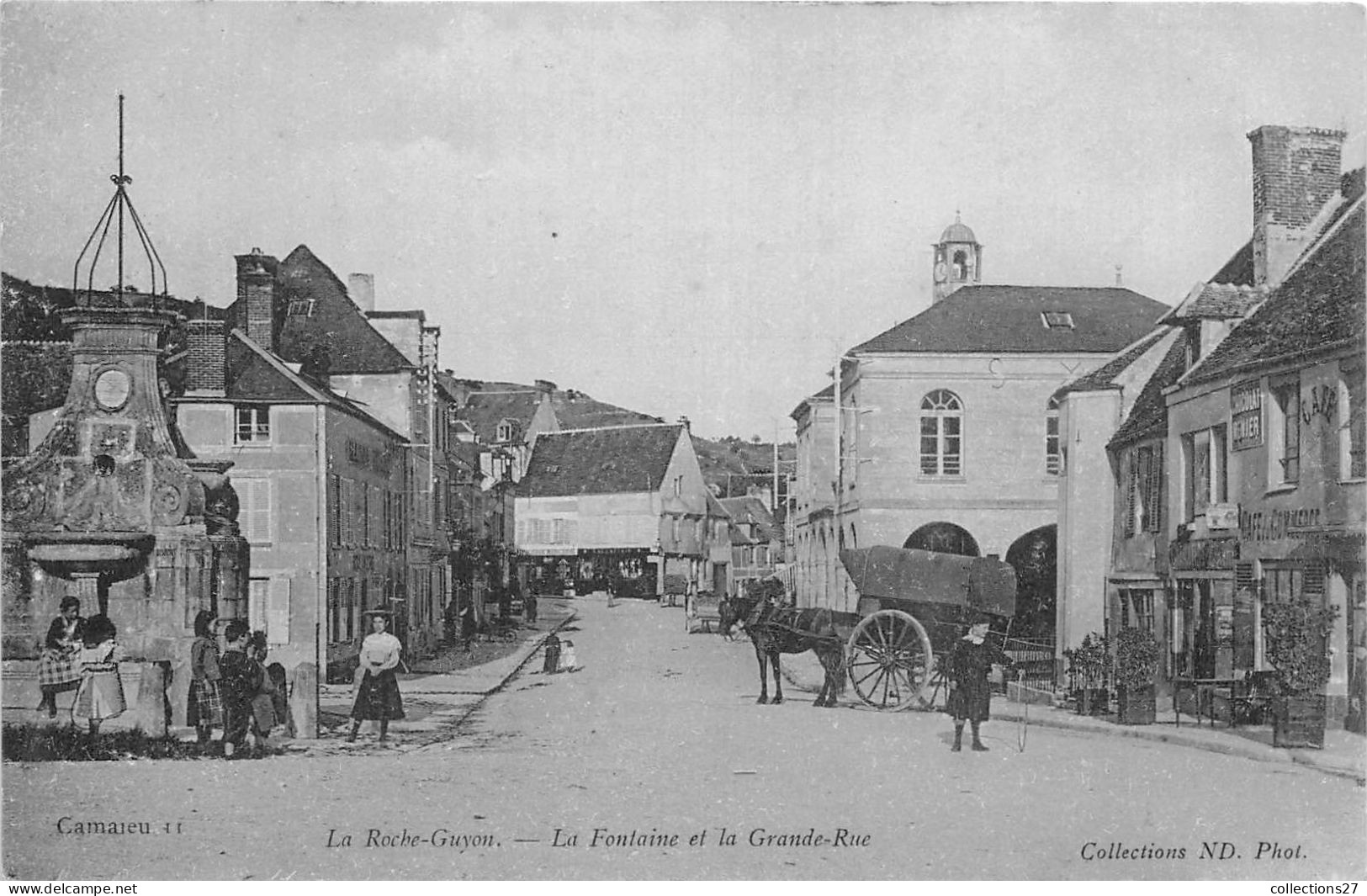 95-LA-ROCHE-GUYON- LA FONTAINE ET LA GRANDE RUE - La Roche Guyon