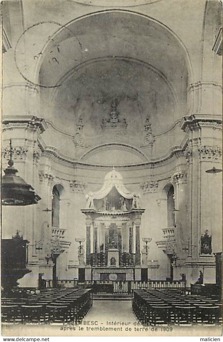 - Bouches Du Rhône -ref-A393- Lambesc - Interieur Eglise Après Le Tremblement De Terre 1909 - Verso Marcophilie - - Lambesc