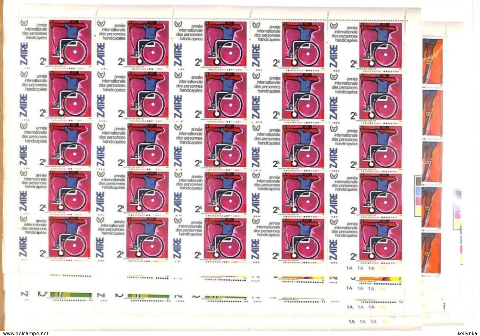 Zaïre - 1110/1117 - Feuilles Complètes - Année Des Handicapés - 1981 - MNH - 1980-1989