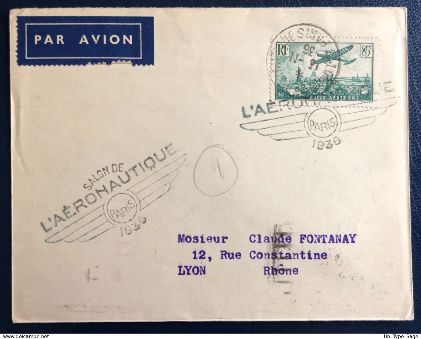 France PA N°8 Sur Enveloppe - SALON DE L'AERONAUTIQUE PARIS 1936 - (B1677) - 1927-1959 Brieven & Documenten