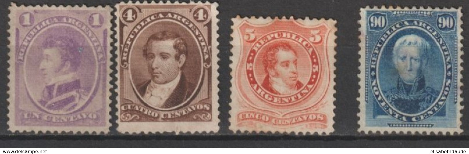 ARGENTINA - 1867/1873 - YVERT N°16/18 +23 (*) SANS GOMME - COTE = 69 EUR - Ungebraucht