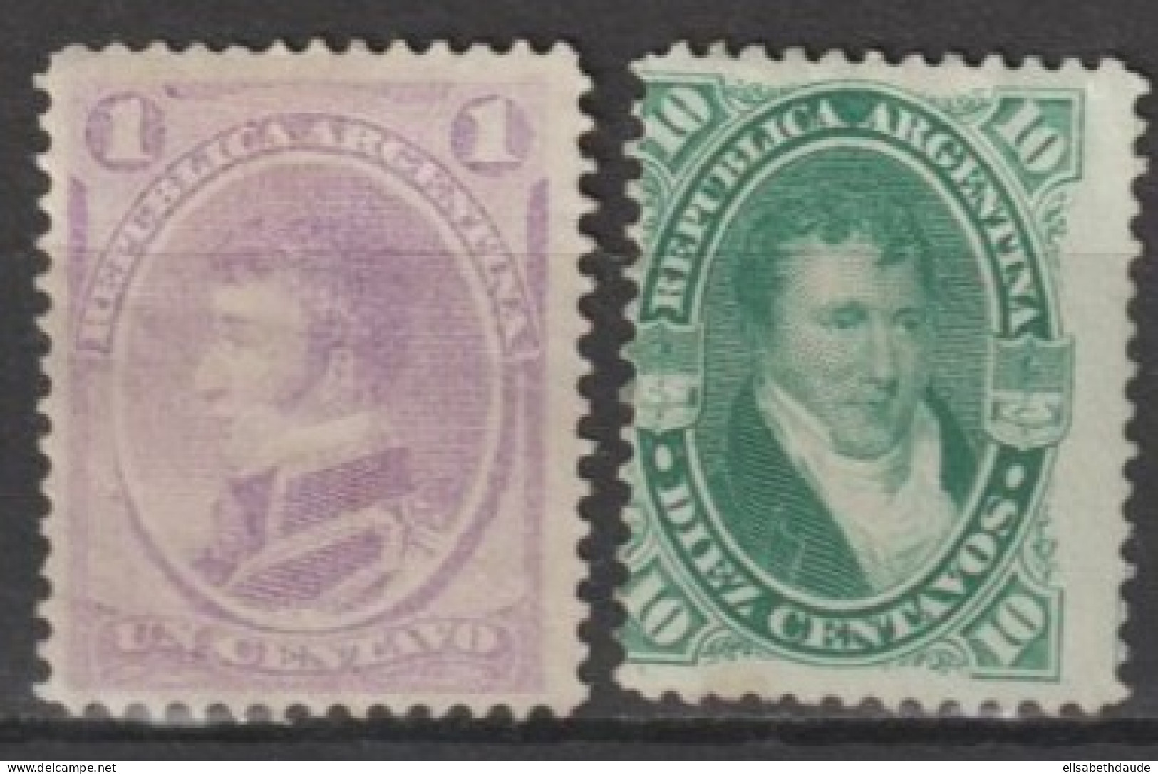 ARGENTINA - 1867/1873 - YVERT N°16 + 19 * MH - COTE = 42 EUR - Unused Stamps