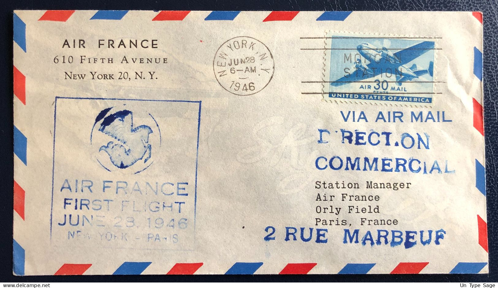 France Divers Sur Enveloppe - AIR FRANCE - FIRST FLIGHT NEW-YORK PARIS 28.6.1946 - (B1707) - 1927-1959 Cartas & Documentos