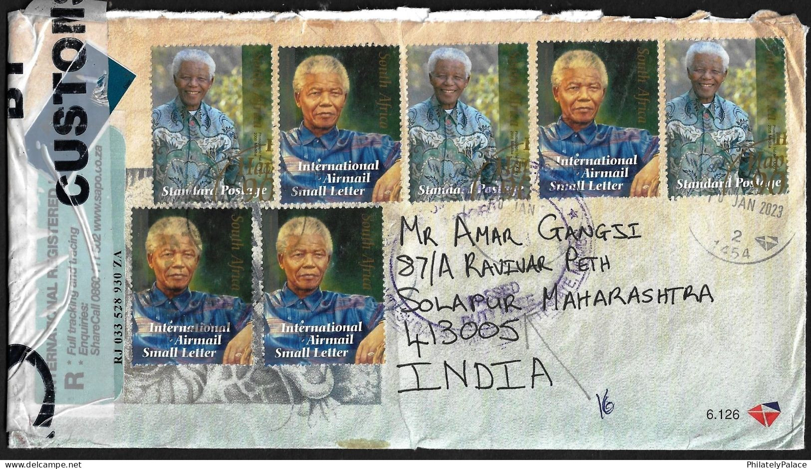 Nelson Mandela 2023 President South Africa SA Registered Cover (RJ033528390ZA) To India, Nobel Peace Prize, Activist(**) - Lettres & Documents