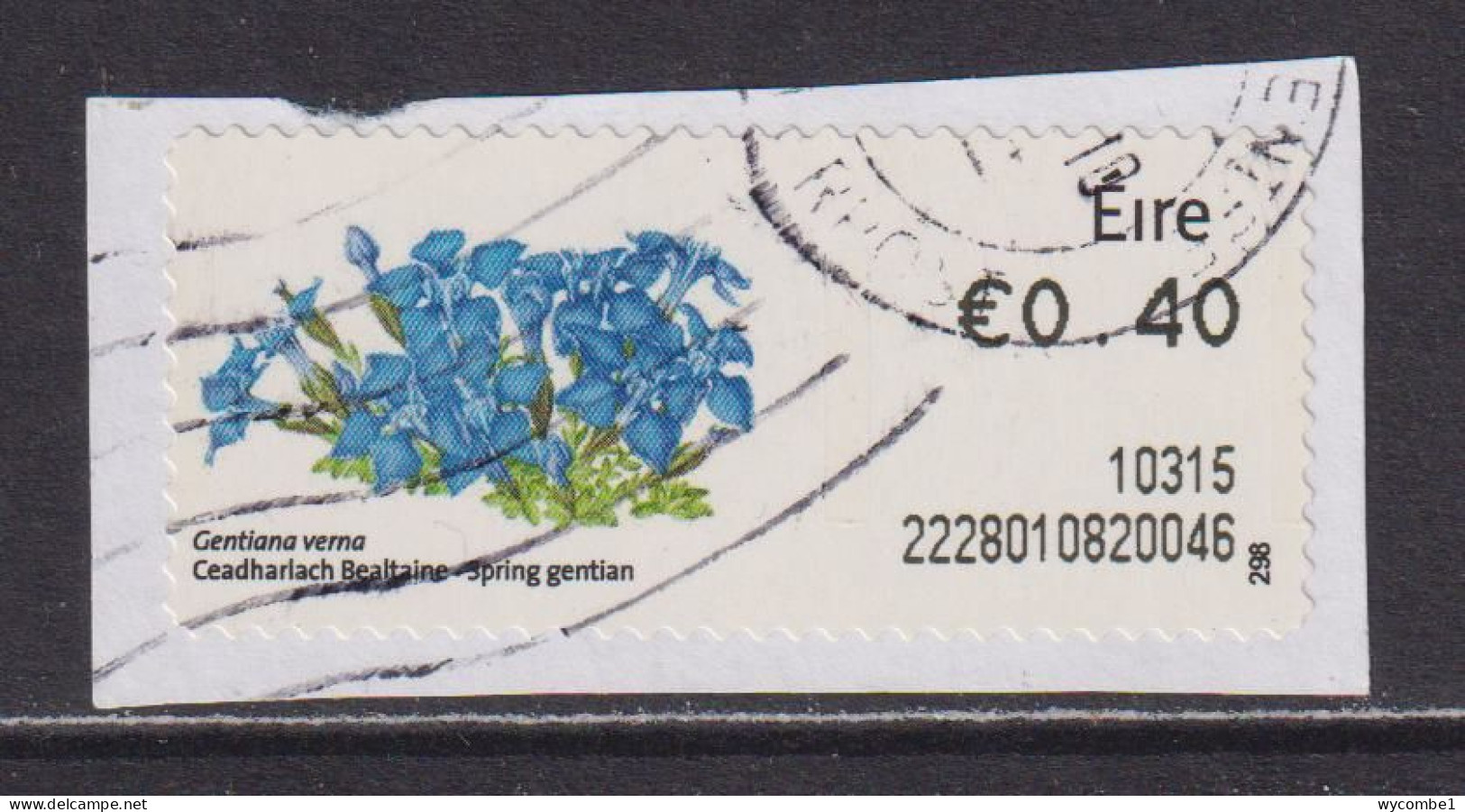 IRELAND  -  2010 Spring Gentian SOAR (Stamp On A Roll)  Used On Piece As Scan - Gebraucht