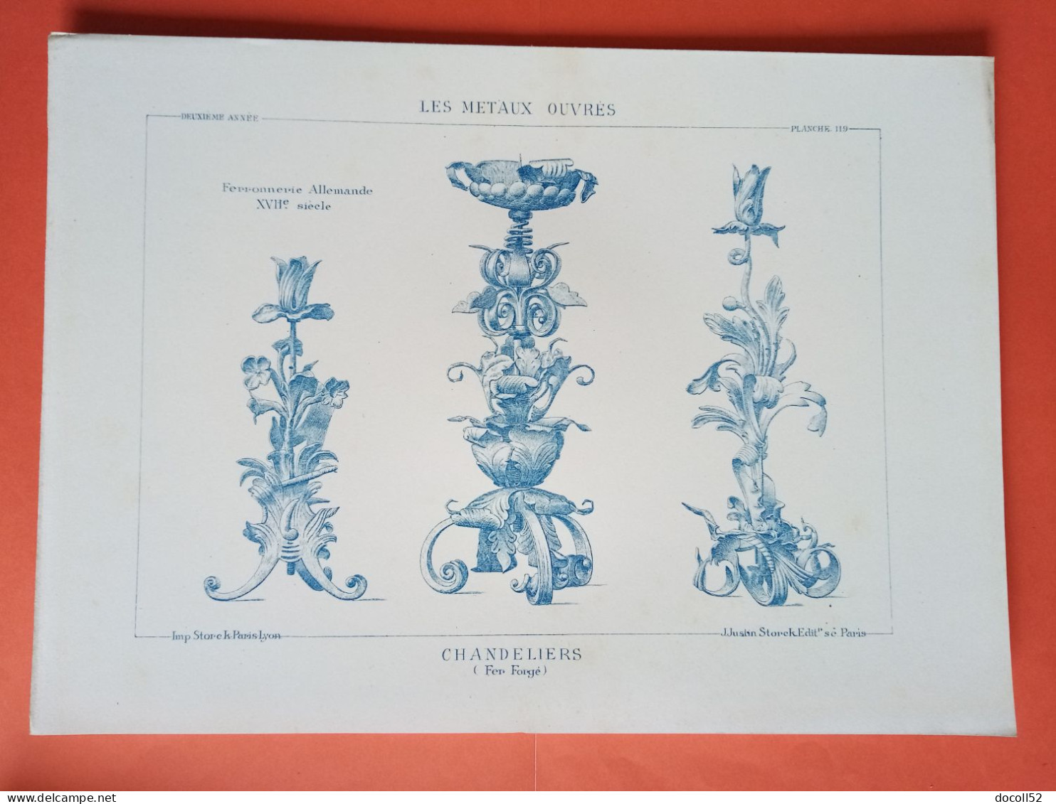 LES METAUX OUVRES 1883 LITHO FER FONTE CUIVRE ZINC " CHANDELLIERS EN FER FORGE FERRONNERIE ALLEMANDE " 1 PLANCHE - Architecture