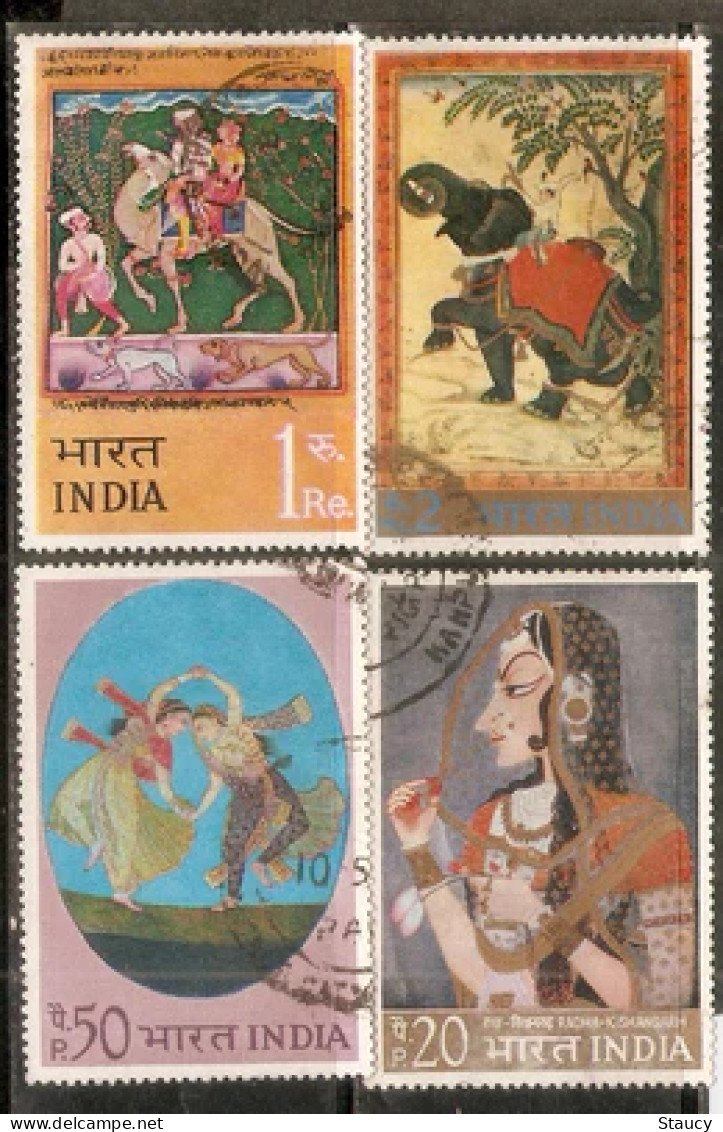 India 1973 INDIAN MINIATURE PAINTINGS /ELEPHANT CAMEL/ DANCES /COSTUMES Set Of 4 Stamps USED (Cancellation Would Differ) - Gemälde