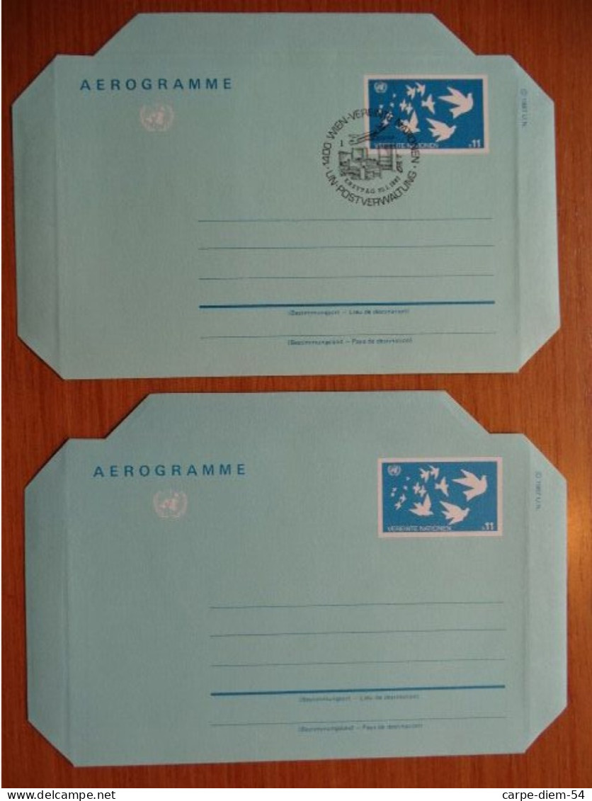United Nations - Vereinte Nationen - 2 Aerogrammes Dont 1 Neuf & 1 Avec Cachet Premier Jour - 1987 - Brieven En Documenten