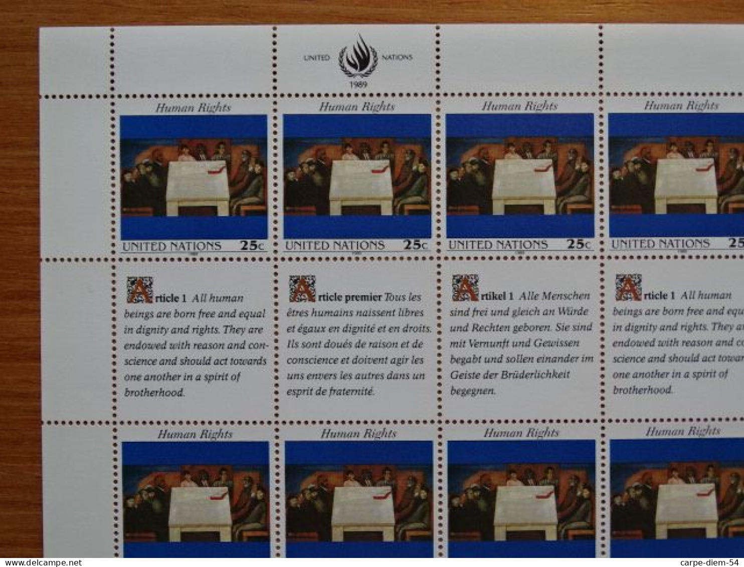 United Nations - Vereinte Nationen - Bloc / Feuillet 12 Timbres - Human Rights - Article 1 - 1989 - Lots & Serien