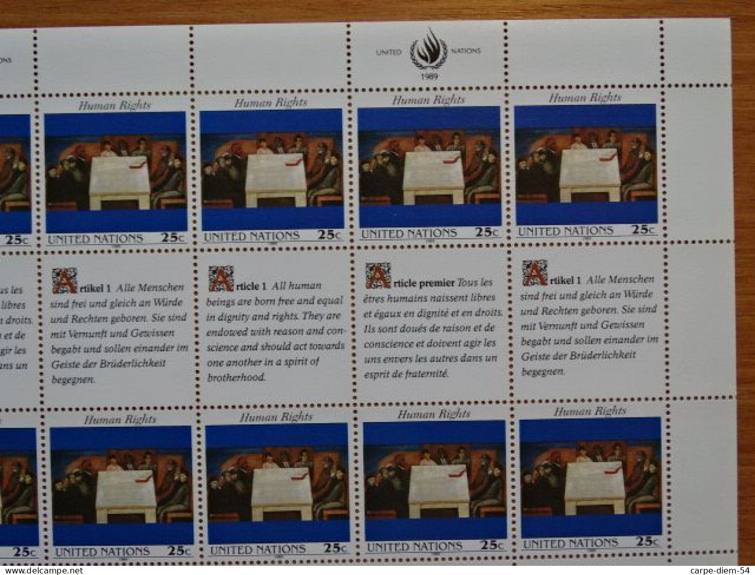 United Nations - Vereinte Nationen - Bloc / Feuillet 12 Timbres - Human Rights - Article 1 - 1989 - Collections, Lots & Séries