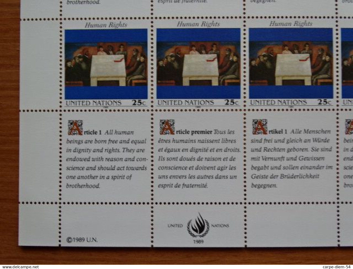 United Nations - Vereinte Nationen - Bloc / Feuillet 12 Timbres - Human Rights - Article 1 - 1989 - Collections, Lots & Séries