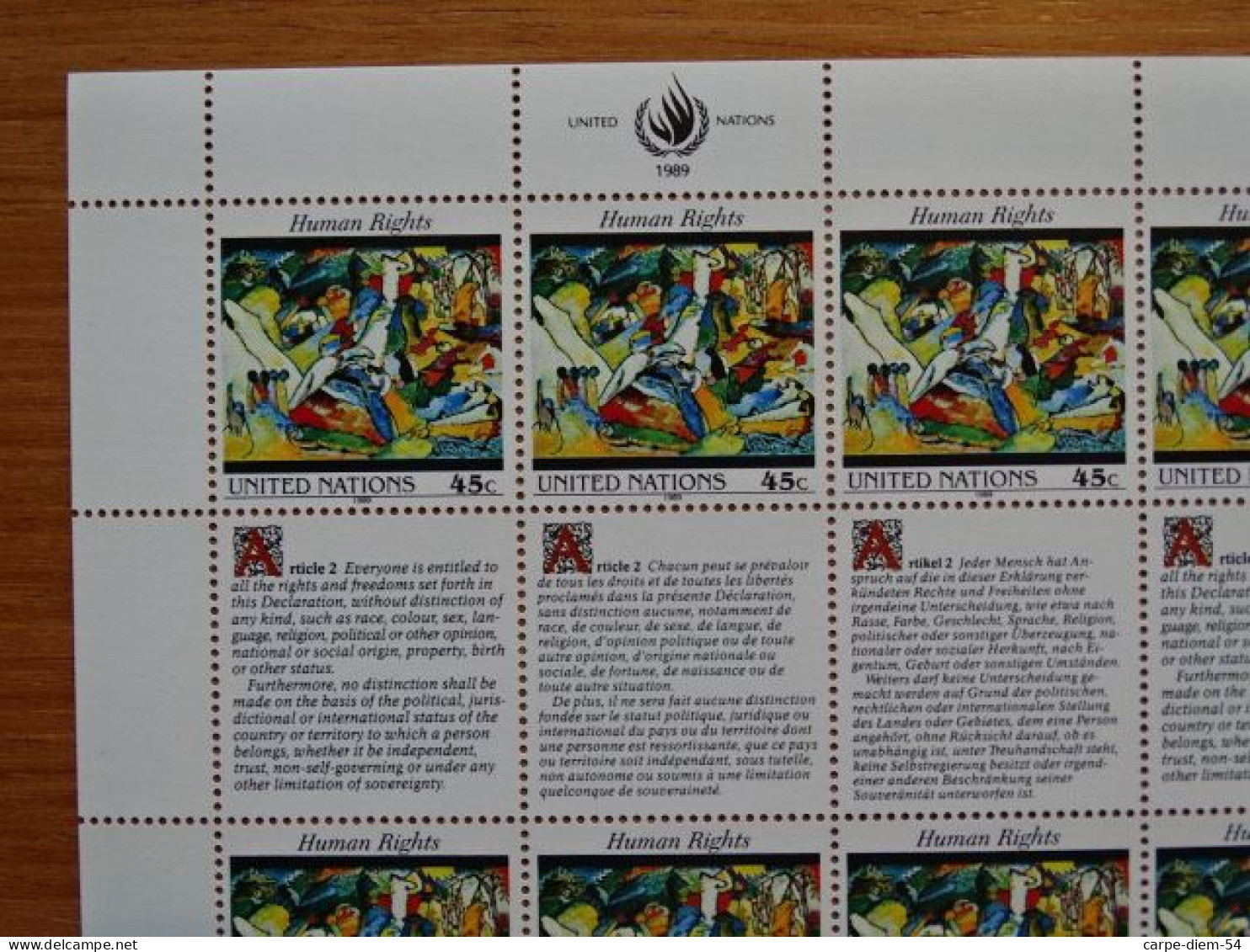 United Nations - Vereinte Nationen - Bloc / Feuillet 12 Timbres - Human Rights - Article 2 - 1989 - Lots & Serien