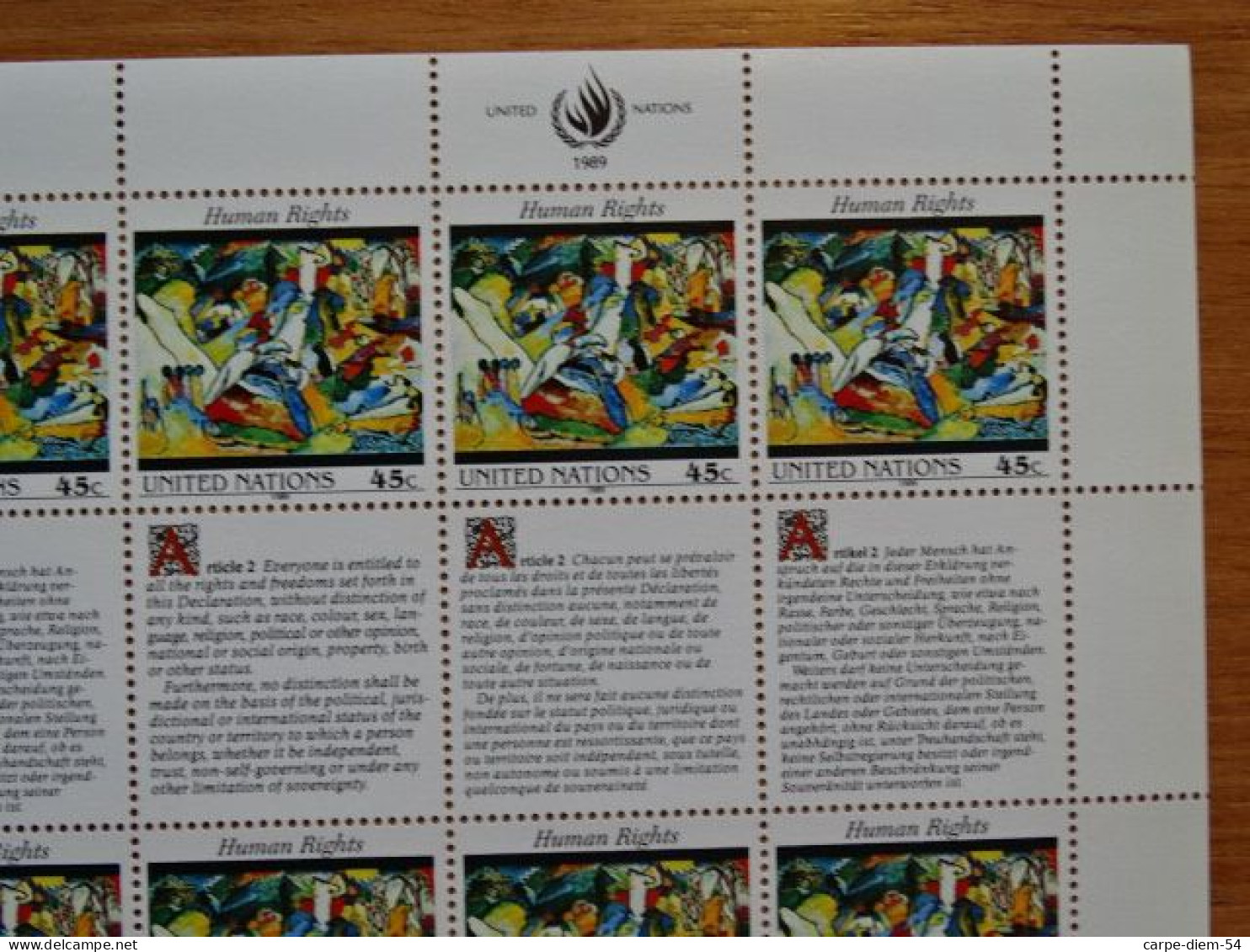 United Nations - Vereinte Nationen - Bloc / Feuillet 12 Timbres - Human Rights - Article 2 - 1989 - Collections, Lots & Series