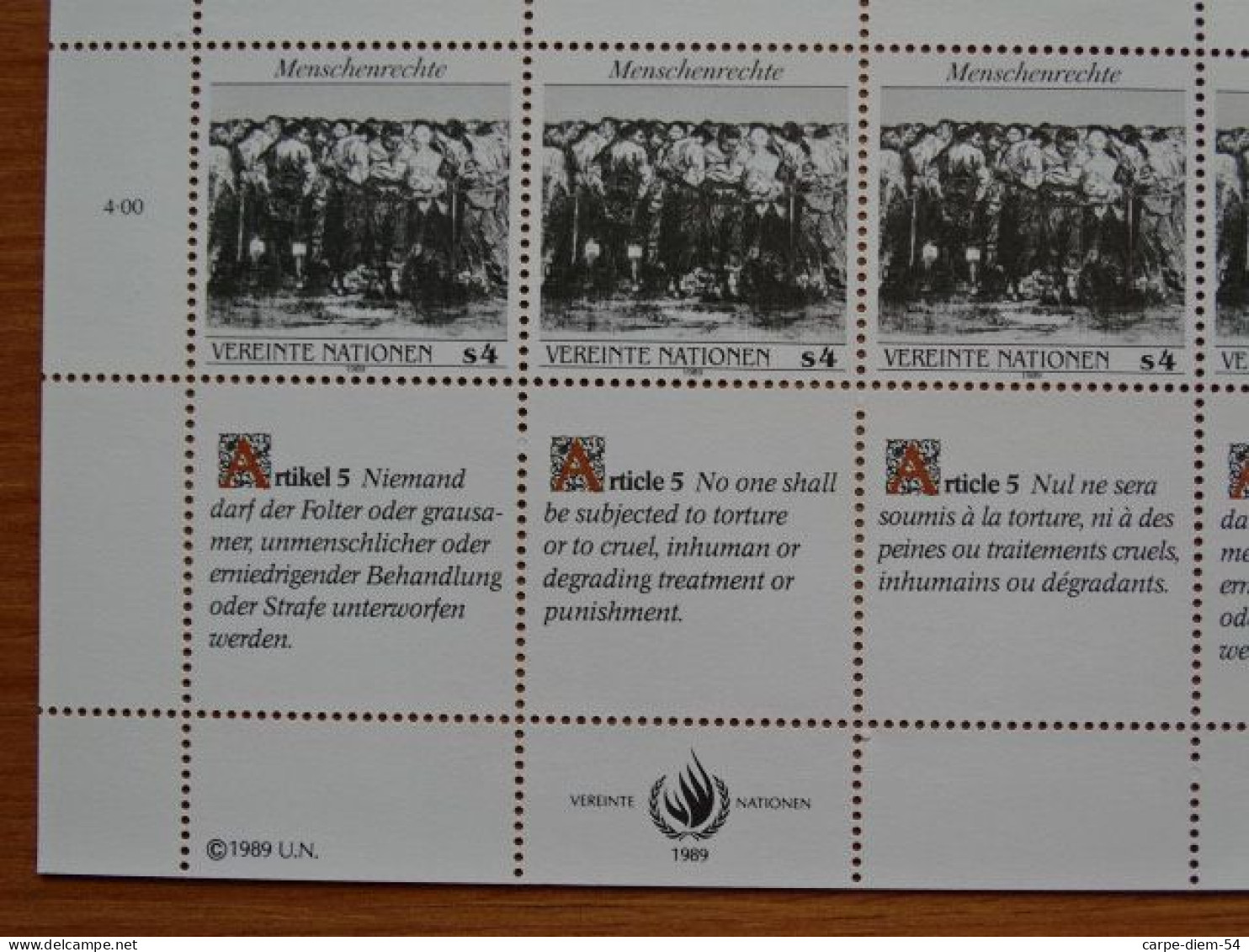 United Nations - Vereinte Nationen - Bloc / Feuillet 12 Timbres - Human Rights - Droits De L'Homme - Article 5 - 1989 - Colecciones & Series