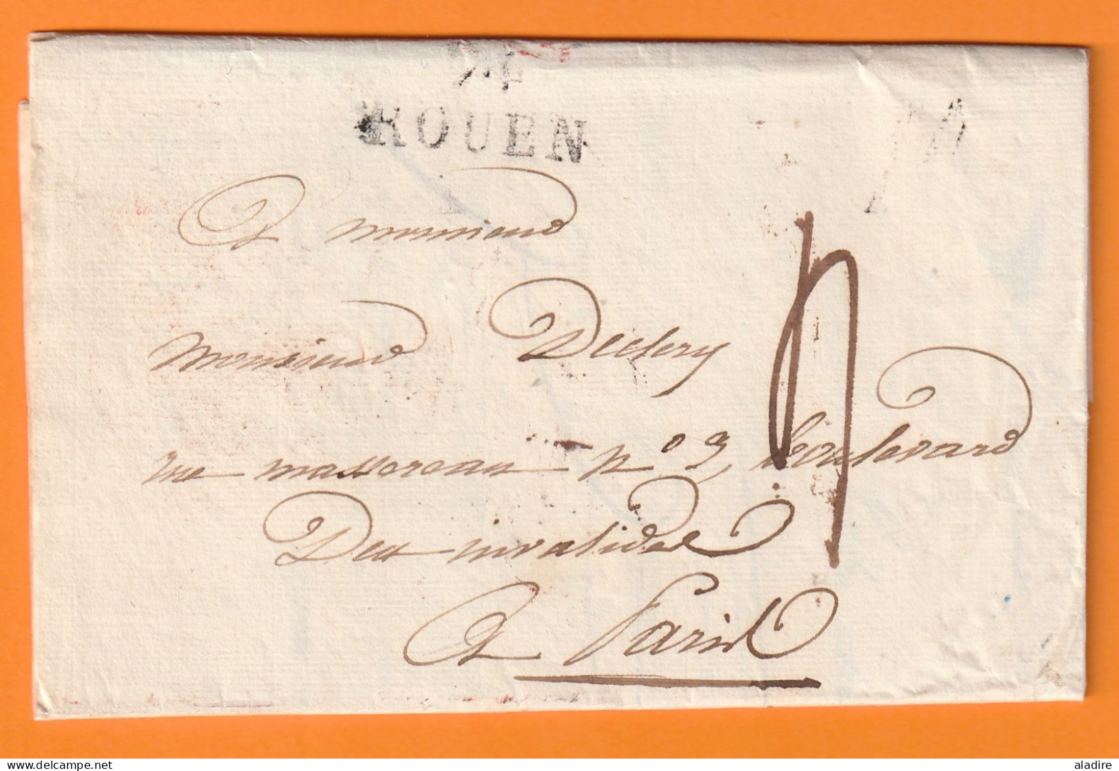 1826 - Marque Postale 74 ROUEN Sur Lettre Pliée De 2 Pages Vers PARIS - Taxe 4 - Dateur En Arrivée - 1801-1848: Vorläufer XIX